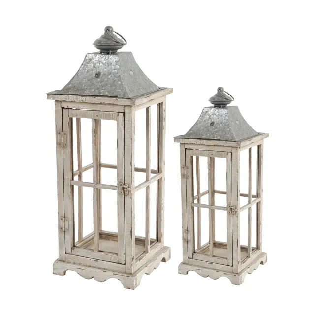 Gulches Vintage Style Candle Lantern Decorative Objects, Whitewashed Lantern Holder for Indoor Outdoor, Home Garden Wedding