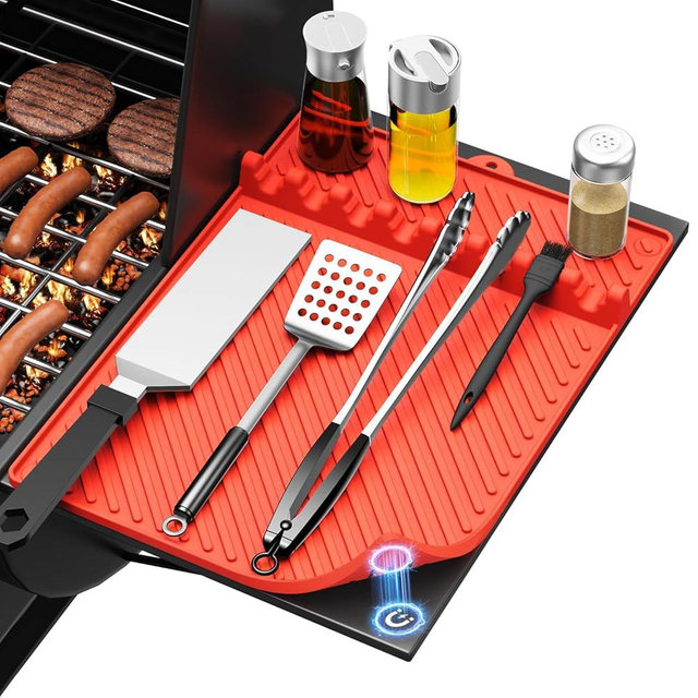 Silicone Griddle Mat for Blackstone - Magnetic Silicone Grill Tools Mat for Blackstone Accessories, Side Shelf Spatula Utensil Mats with Drip Pad for Outdoor BBQ Grill Kitchen Countertop (1-Pack)