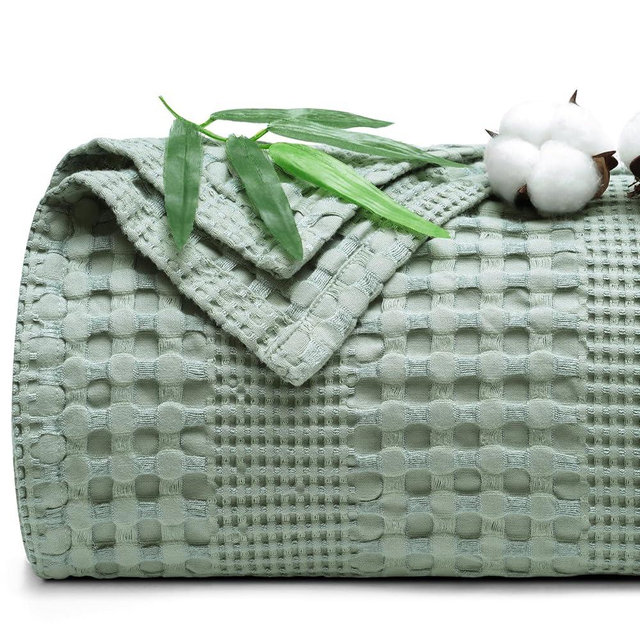 PHF Cooling Waffle Blanket King Size, Lightweight 60% Rayon Derived from Bamboo & 40% Cotton Breathable Blanket for Hot Sleepers, Soft and Luxury for Bed Couch and Sofa, 104"x90", Sage Green