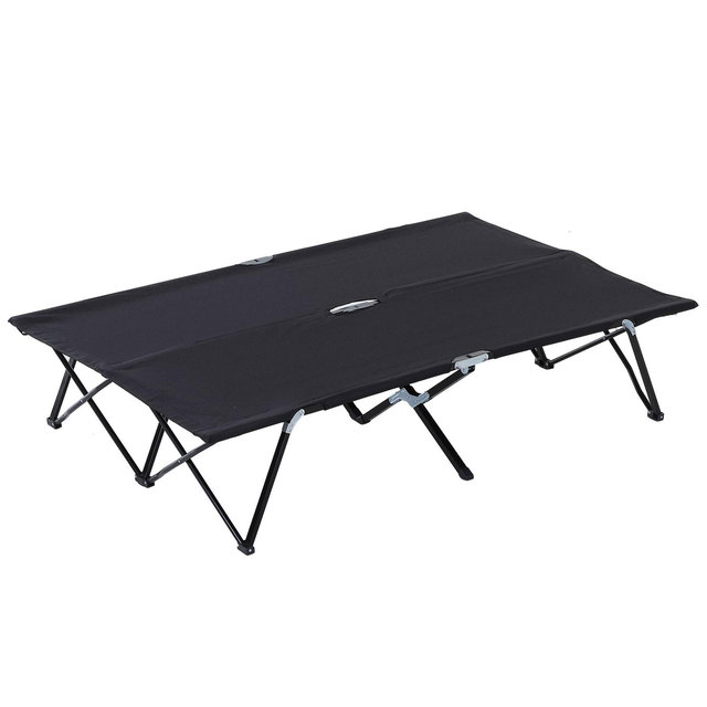 Outsunny 2 Person Folding Camping Cot, Portable Sleeping Cot with Carry Bag, Black
