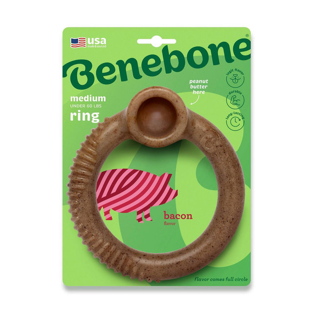 Benebone Bacon Ring Dog Bone Chew Toy - M: Nylon Material, 0.43 lbs, Alcohol-Free