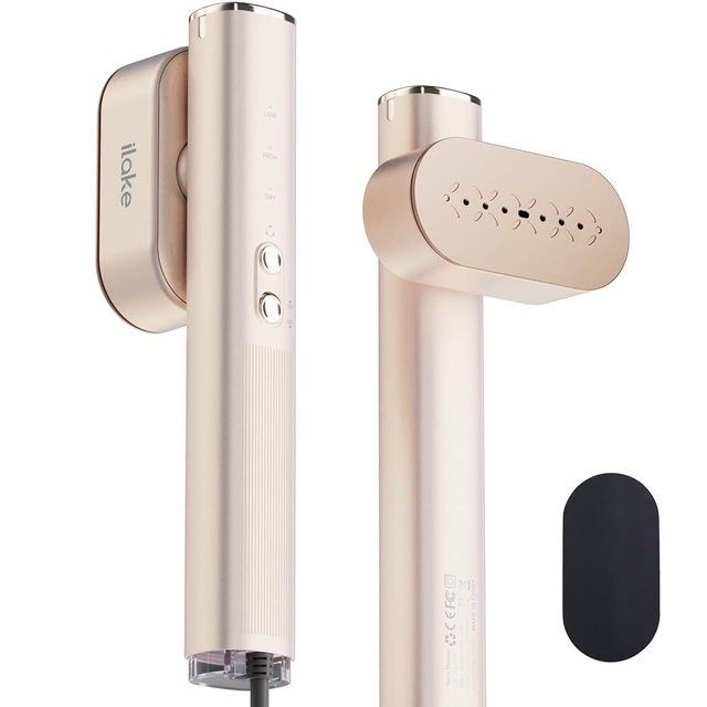 iLAKE Travel Steamer for Clothes, 100-240V Dual Voltage Portable Garment Steamer, 1000W Travel Size Handheld Steam & Iron 2 in 1, for Global & Europe Traveling, Business, Home (Gold-Pro)