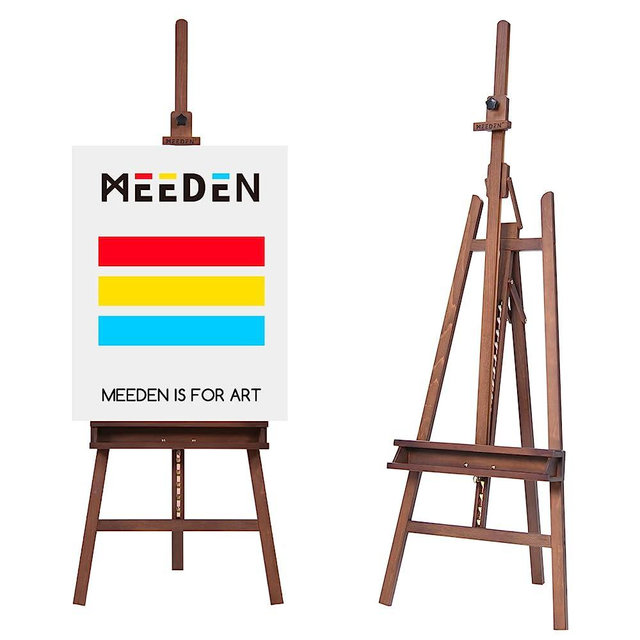 MEEDEN Large Painters Easel Adjustable Solid Beech Wood Artist Easel, Studio Easel for Adults with Brush Holder, Holds Canvas up to 48" - Walnut