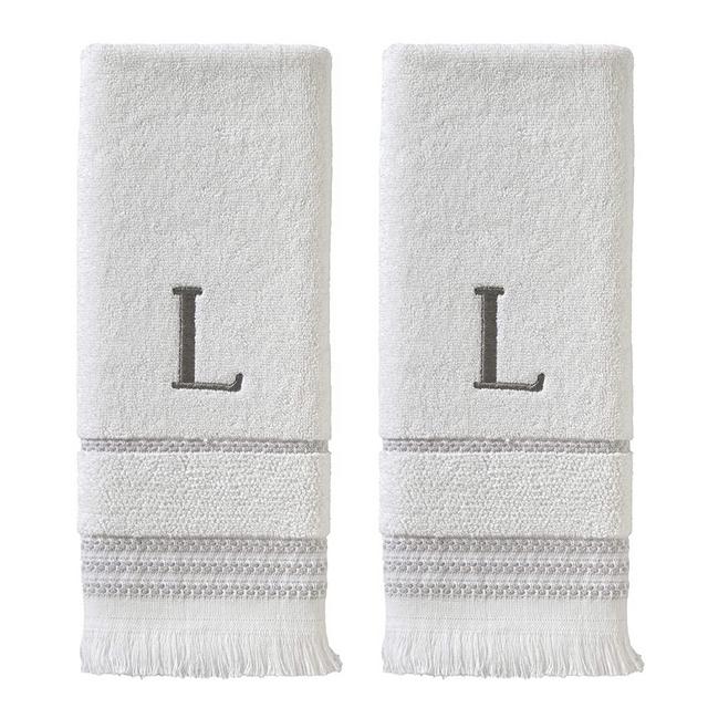 SKL Home Casual Monogram Hand Towel Set, L, 16x26, White 2 Count