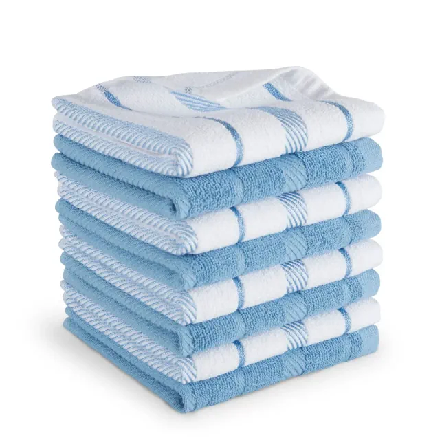 KITCHENAID Albany Dishcloth 8 Pack Set, Blue Velvet/White, 12"x12"