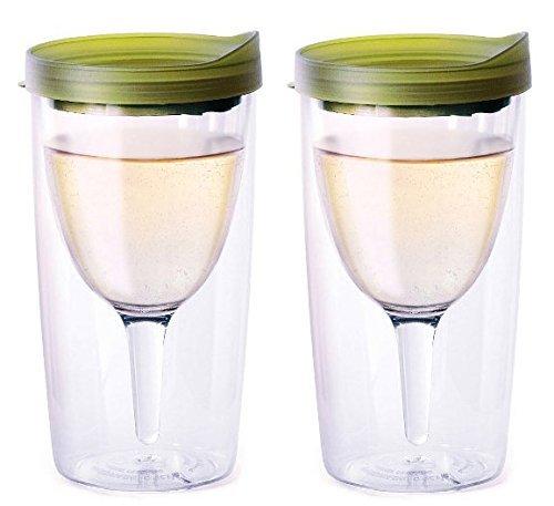 Vino2Go Double Wall Acrylic Tumbler with Double Verde Green Lids, 10 oz, Pack of 2