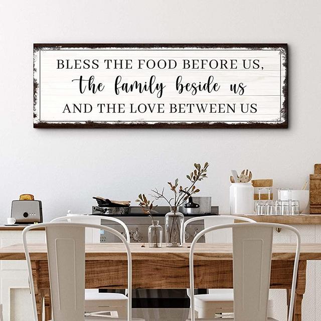 Tailored Canvases Christian Wall Art Decor - Religious Bible Verses Sign for Gifts, Home, Living Room & Bedroom - Inspirational Scripture Quotes Signs - Bless the Food Before Us, Family, Love, 36x12in