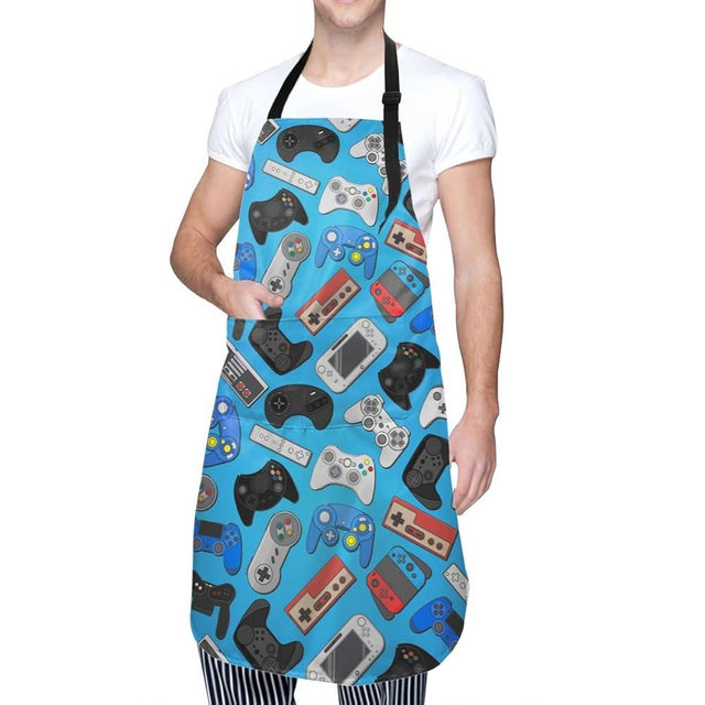 Oplp Joystick Game Background Waterproof Apron Cooking Kitchen Apron Unisex Adjustable Apron
