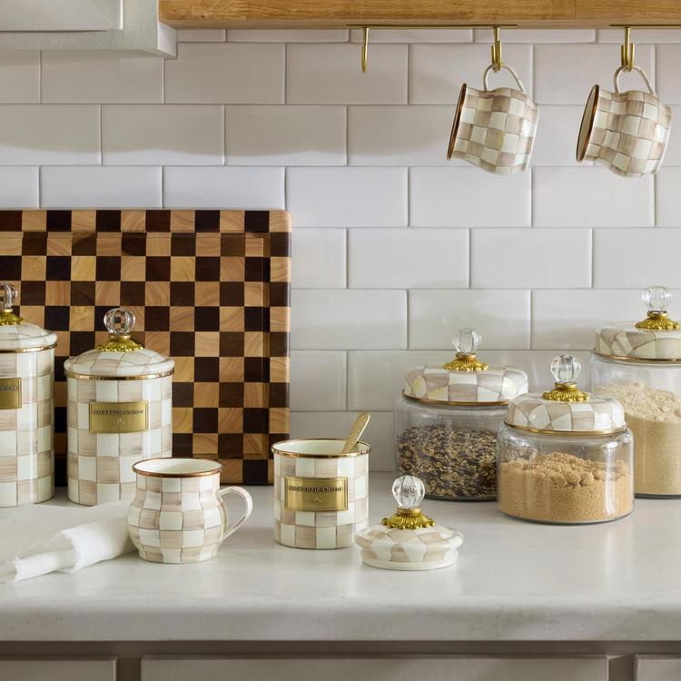 MacKenzie-Childs, Mocha Check Enamel Steel Canister | Zola