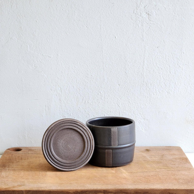 French Butter Crock: Black Stoneware Butter Keeper