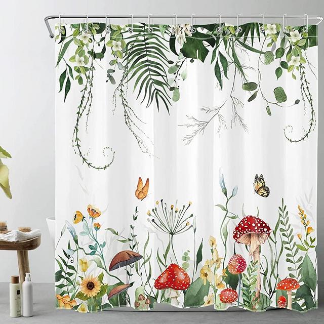 YoKii 12pcs Plant Leaves Decorative Shower Curtain Hooks for Green Tropical Botanical Plam Tree Leaf Shower Curtains Hooks Metal Rustproof Cute