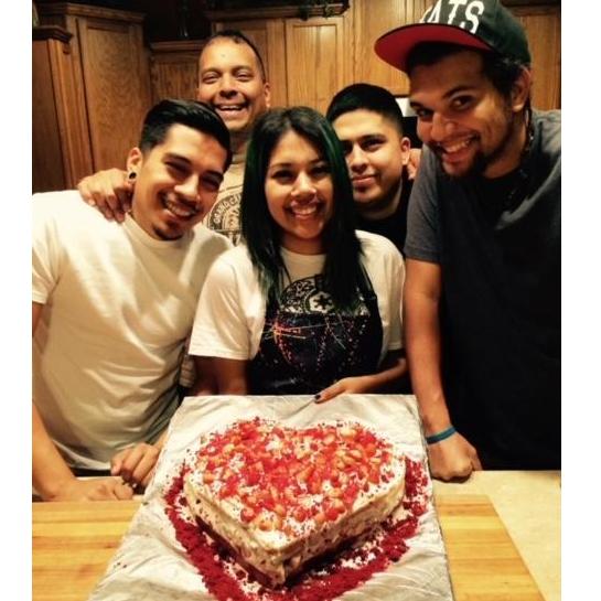 Everyone jumped in on helping Alyssa make a heart shaped cake for the family on Valentine's Day