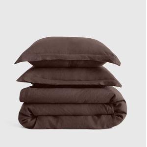 European Linen Double Flange Duvet Cover Set - Espresso, King/Cal King