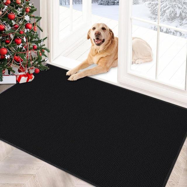 FONEYI Indoor Door Mat, Front Door Rug 32"x40" Non Slip Rubber Backing Door Mats, Low-Profile Absorbent Resist Dirt Entrance Mat Inside Floor Mats for Entryway, Machine Washable Dog Door mat, Black