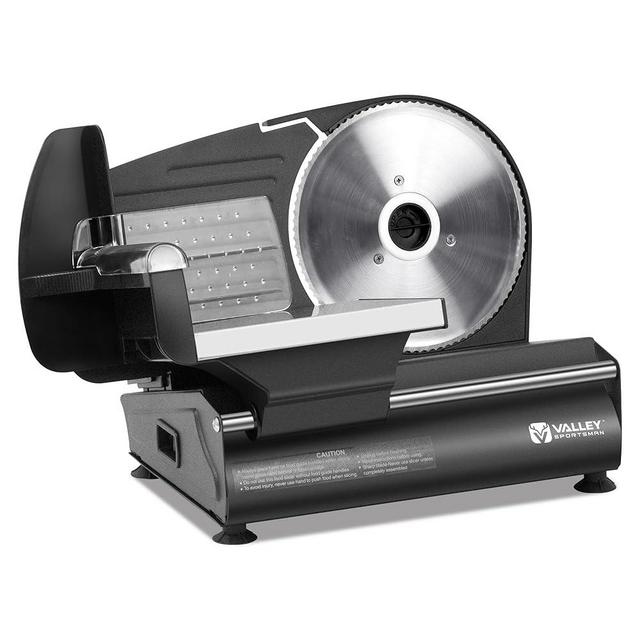 Valley Sportsman 7.5" Electric Meat Slicer, with Stainless Steel Blade, 180 W, Adjustable Thickness for Home Use, Easy to Clean, Cuts Meat, Bread, Cheese and Deli, Black