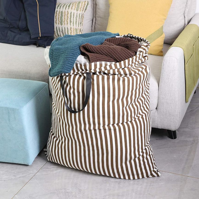 Striped Laundry Bag with Handle and Drawstring