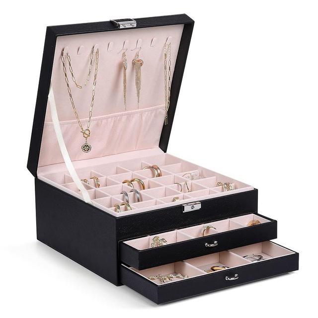 misaya Earring Jewelry Box with 3 Layers, 59 Slots Women Large Earring Organizer Box for Earrings, Rings, Necklace, Gift for Mom, Black