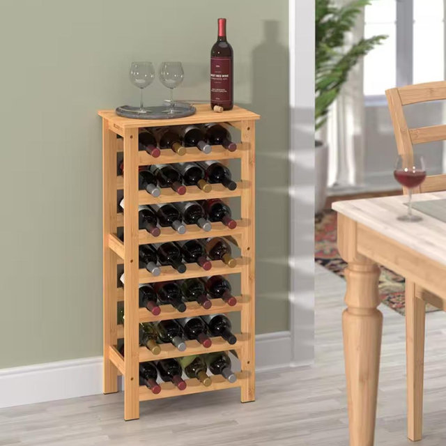 28-Bottle Bamboo Wine Rack Free-Standing Shelving Unit