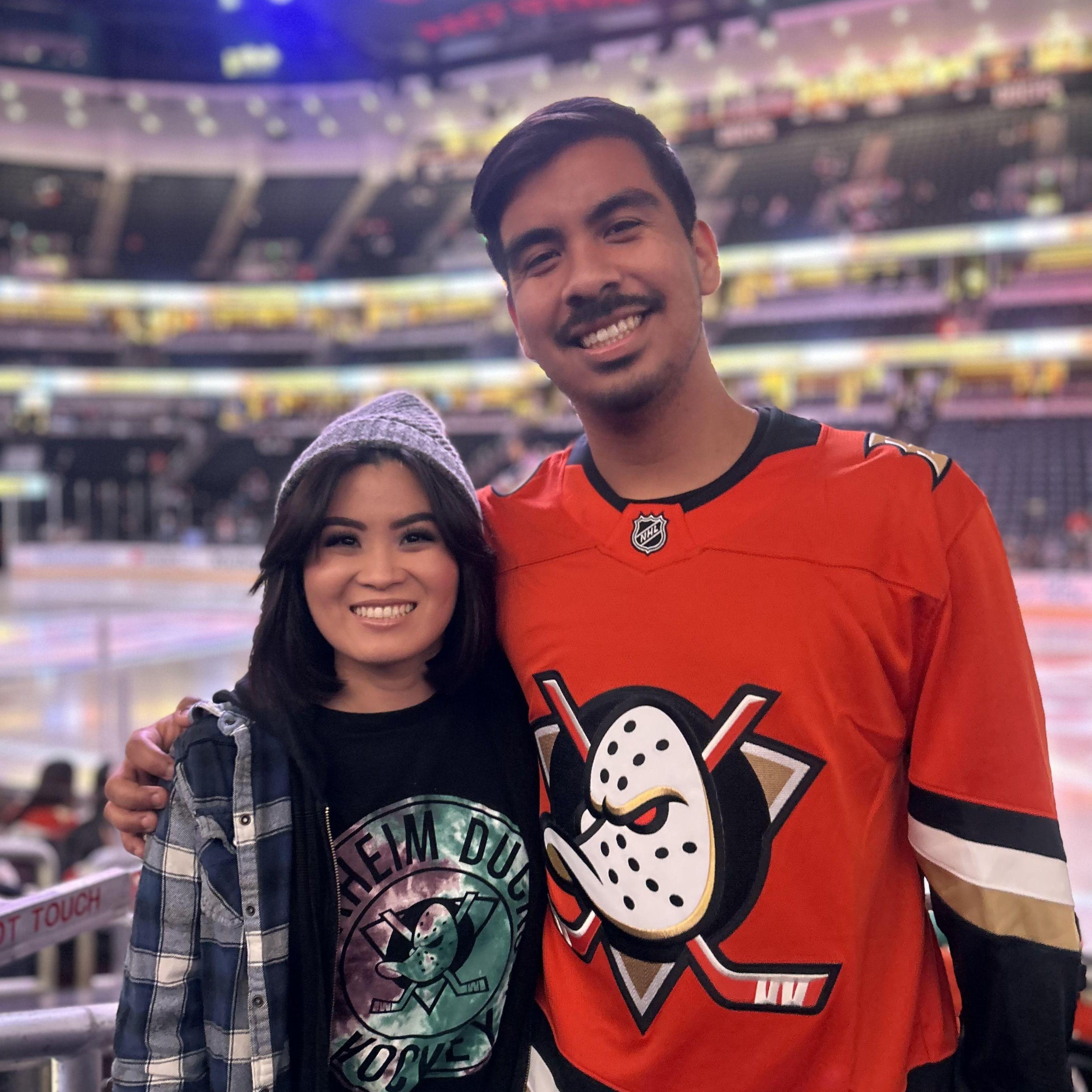 December 18, 2024: Steven and Liz's first Ducks game now as a couple. They actually won this time!