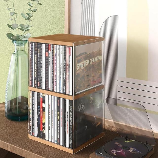 AREAJD Retro Walnut-colored MDF CD Holder Desk Rack Organizer, Cute Holds 30 CD Case, Cd Holder Stand, CD Storage/Shelf/Tower/Stand Dollar, Fit for Theatre Room
