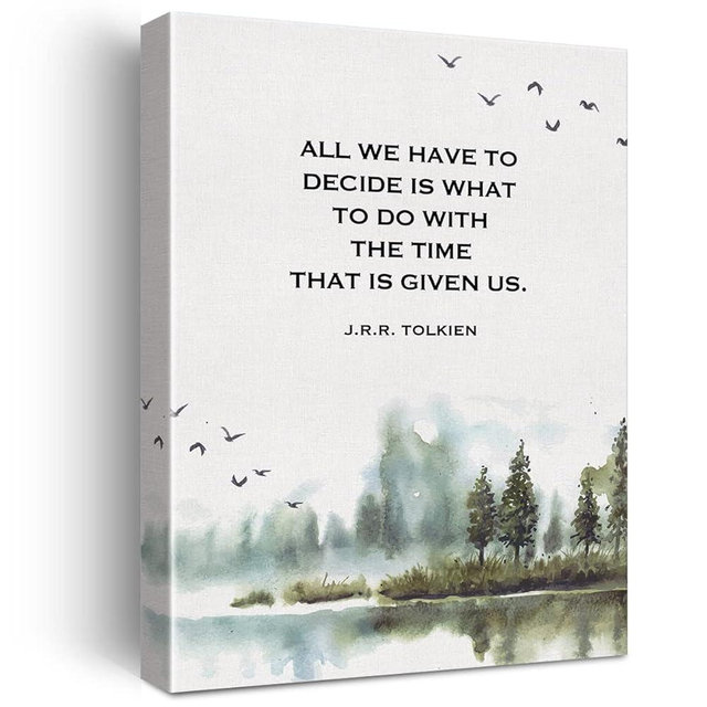 LEXSIVO J.R.R. Tolkien Quote Watercolor Print Canvas Wall Art Home Decor All We Have to Decide is What to Do with the Time Painting 12x15 Canvas Poster Framed Ready to Hang