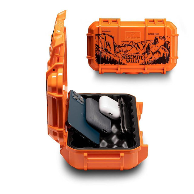 Evergreen 56 Waterproof Dry Box Protective Case - Travel Safe/MilSpec/USA Made - Organization of Cameras, Phones, Camping, Fishing, Hiking, EDC, Water Sports (National Park - Orange Yosemite)