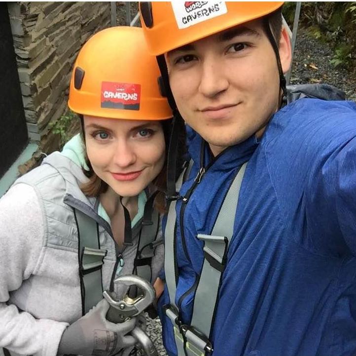 Robert and Sarah try a cable climbing route on a trip to England and Wales, June 2017.