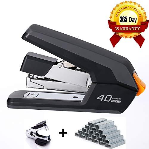 Leven Effortless Desktop Stapler, 40-50 Sheet Capacity, One Finger Touch Stapling, Easy to Load Ergonomic Heavy Duty Stapler, Includes 1500 Staples and Staple Remover
