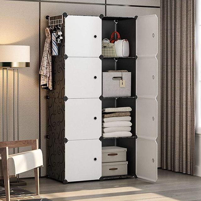 YOZO Cube Storage Organzier Portable Wardrobe Closet Bedroom Dresser (28x18x56 inches) Portable Closet Cube Shelf Armoire Pantry Cabinet, 8 Doors, Black