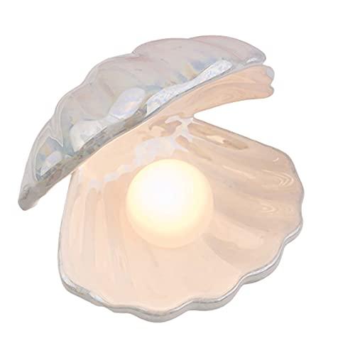 Koolouispoper Ins Japanese Style Ceramic Shell Pearl Night Light Streamer Mermaid Fairy Shell Night Lamp for Bedside Home Decoration Xmas Gift (White)