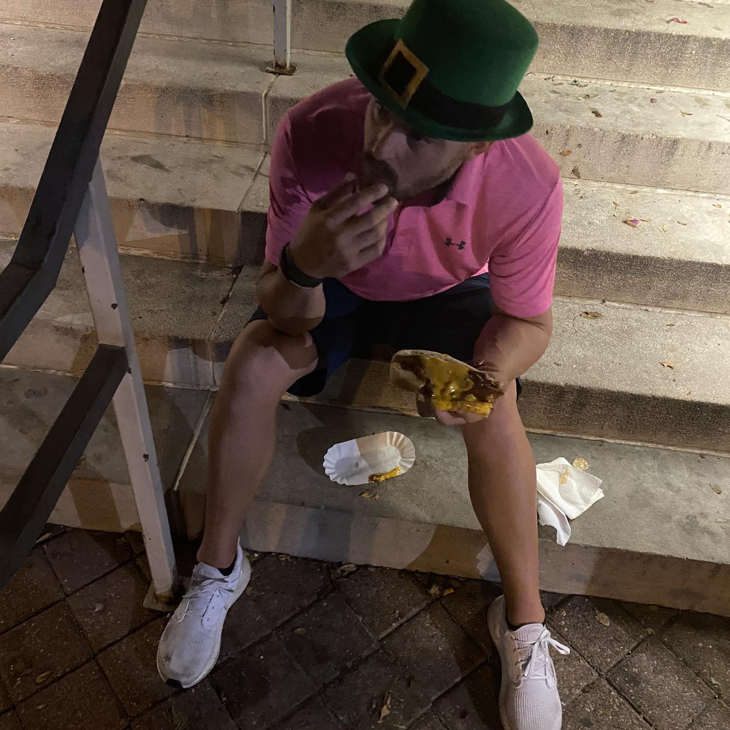 Obviously, Courtney had to say "I love you" back after he put on the leprechaun hat. They celebrated with chili dogs.