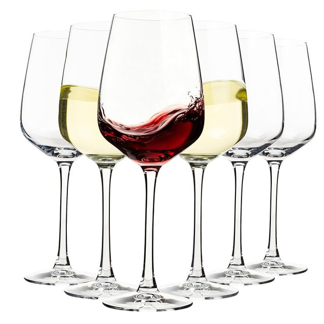 YARYOUNG 15oz Wine Glasses Set of 6, Thickened Stemmed Glasses for Red/White Wine, Heavy Base Clear Red Wine Glasses for Everyday, Wine Lovers, Parties, Gifts, Dishwasher Safe, 460ml, 6 Piece Set