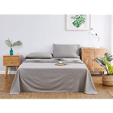 DAPU 55% French Linen 45% Long-Staple Cotton Sheets Set (Gray/Linen Cotton, Queen, Flat, Fitted and 2 Pillowcases)