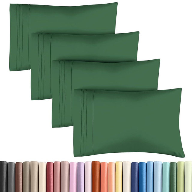 CGK Unlimited Queen Size Microfiber Pillowcase Set of 4 - Soft, Premium Quality, Machine Washable, Emerald Green