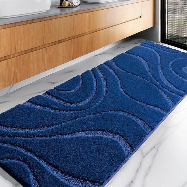 DEXDE Bathroom Rugs 24 x 72 Inch,Extra Long Bathroom Rug Runner Non-Slip Machine Washable Bath Mats Rug Navy Blue Soft Carpets for Bathroom Shower