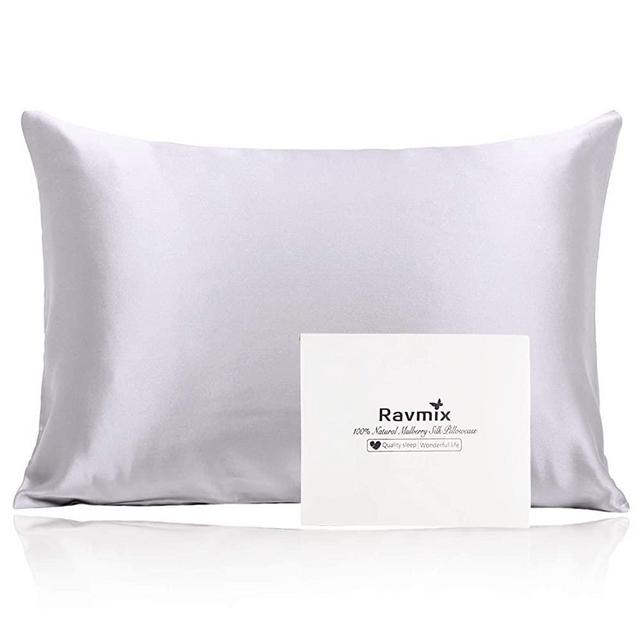 Ravmix 100% Pure Mulberry Silk Pillowcase Queen Size for Skin & Hair 21 Momme 600 Thread Count with Hidden Zipper, Both Sides Hypoallergenic Soft Breathable Silk Pillow Case, Silver Grey