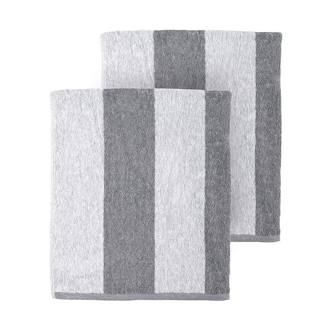 Arkwright Clearwater Cabana Striped Oversized Beach Towel - Pack of 2 (30 x 70 inch, Gray)
