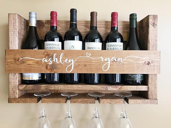 Wedding Gift Wine Rack | Wall Mounted Wine Rack | Personalized Wine Rack | Rustic Wine Rack | Wine Glass Rack | Handmade Wine Rack | Gift