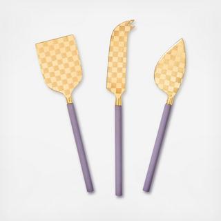 Violet Check 3-Piece Cheese Knife Set