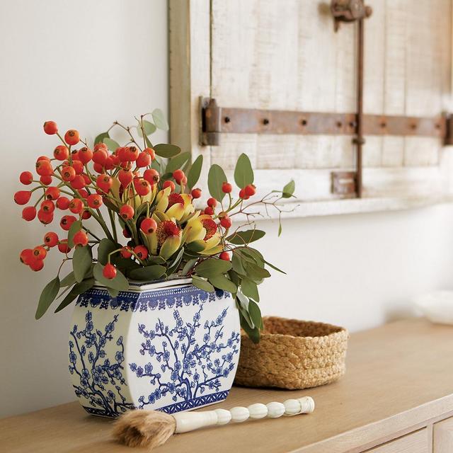 Blue & White Chinoiserie Vase - Floral Frog