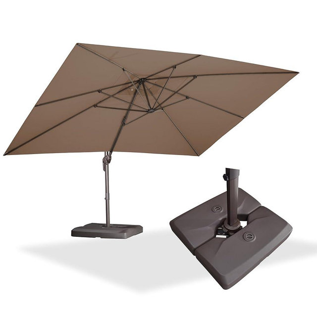 PURPLE LEAF 10' X 13' Patio Cantilever Umbrella with Base Rectangle Umbrella Outdoor with Aluminum Offset Antique Bronze Hanging and 360° Rotation for Pool Garden Deck Patio, Taupe