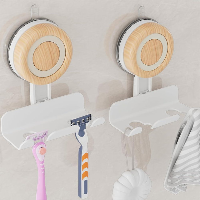 Cinola Razor Holder for Shower 2 Pack, Suction Cup Shaver Holder for Wall, Removable&Reusable Suction Cup Hooks for Bathroom, Damage-Free Suction Shower Hooks, Wall Mounted Razor Stand, White