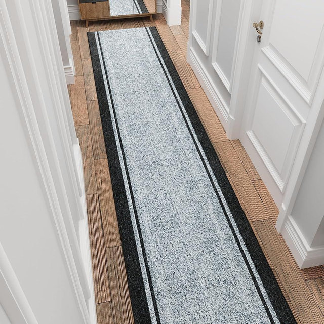 Ottomanson Aisle Runner Rug 2'7" x 20' – Soft Non-Slip Rug, Low Pile Carpet for Hallways, Events, Churches & Extra-Long Indoor Spaces, Border Gray