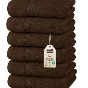 Utopia Towels 6 Pack Premium Hand Towels Set, 16 by 28 inches, 100% Ring Spun Cotton, Ultra Soft and Highly Absorbent 600GSM Towels for Bathroom, Gym, Shower, Hotel, and Spa, Dark Brown