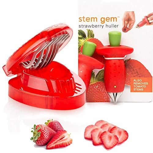 Strawberry Fruit Slicer Set, Berry Stem Leaves Huller Gem Remover Removal Fruit Peeling Tool Kitchen Accessories Corer Strawberry Tomatoes and Stem Tool (2PCS)