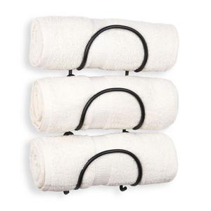 Wallniture Solid Wrought Iron Metal Towel Rack Holder – Wall Mount Rustic Home Decor - Bathroom Organizer Black Set of 3 (Curved Finish)