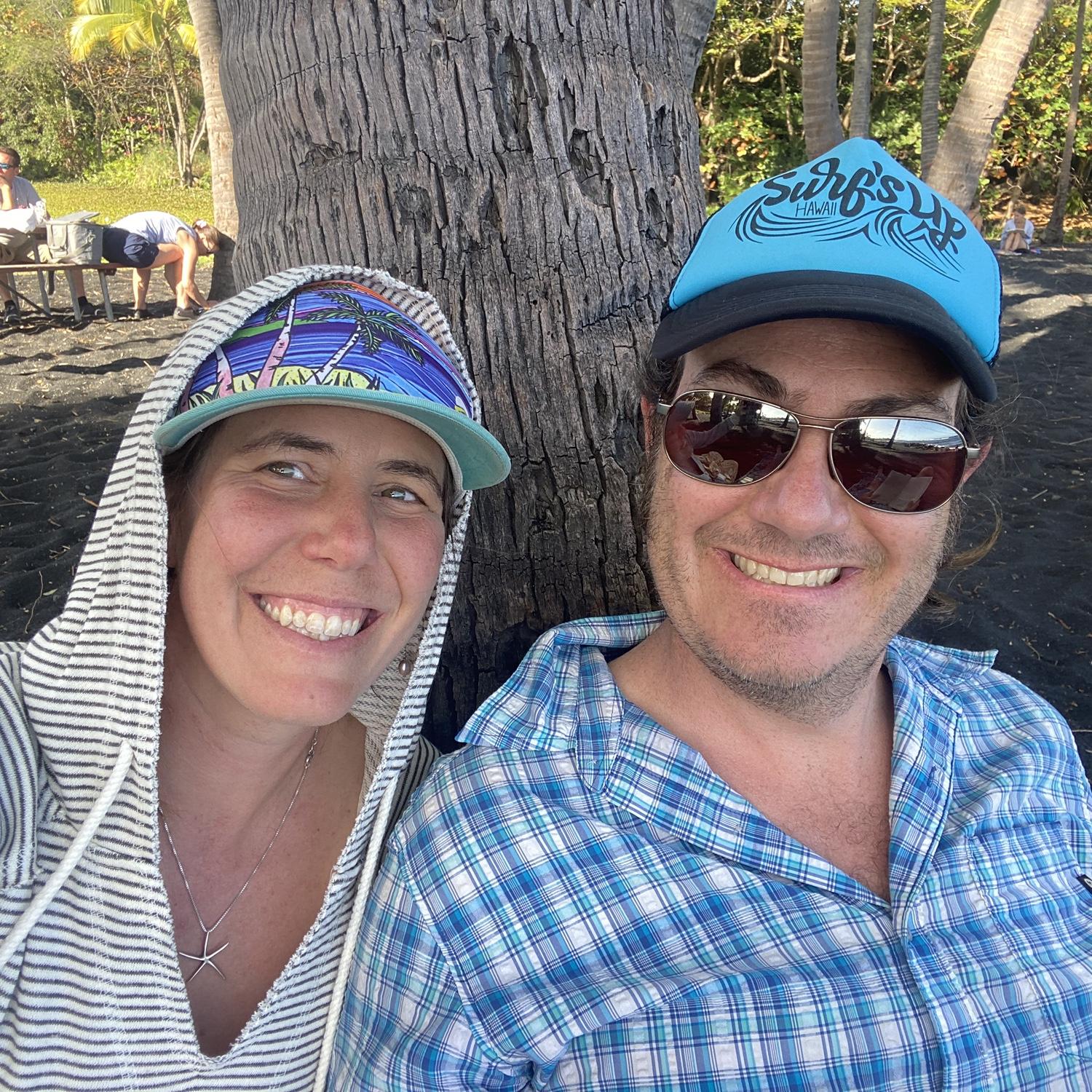 Birthday vacation trip to the Big Island of Hawaii... sitting on the black sand beach watching the sea turtles.