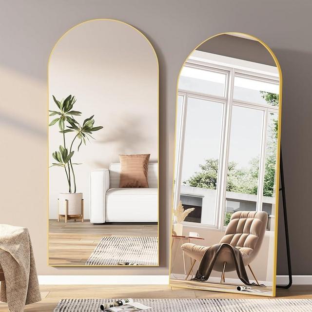 Aqoiiop Arched Full Body Mirror, 71"x31" Large Full Length, Gold, Hanging or Leaning for Wall, Aluminum Frame, Standing for Bedroom Cloakroom