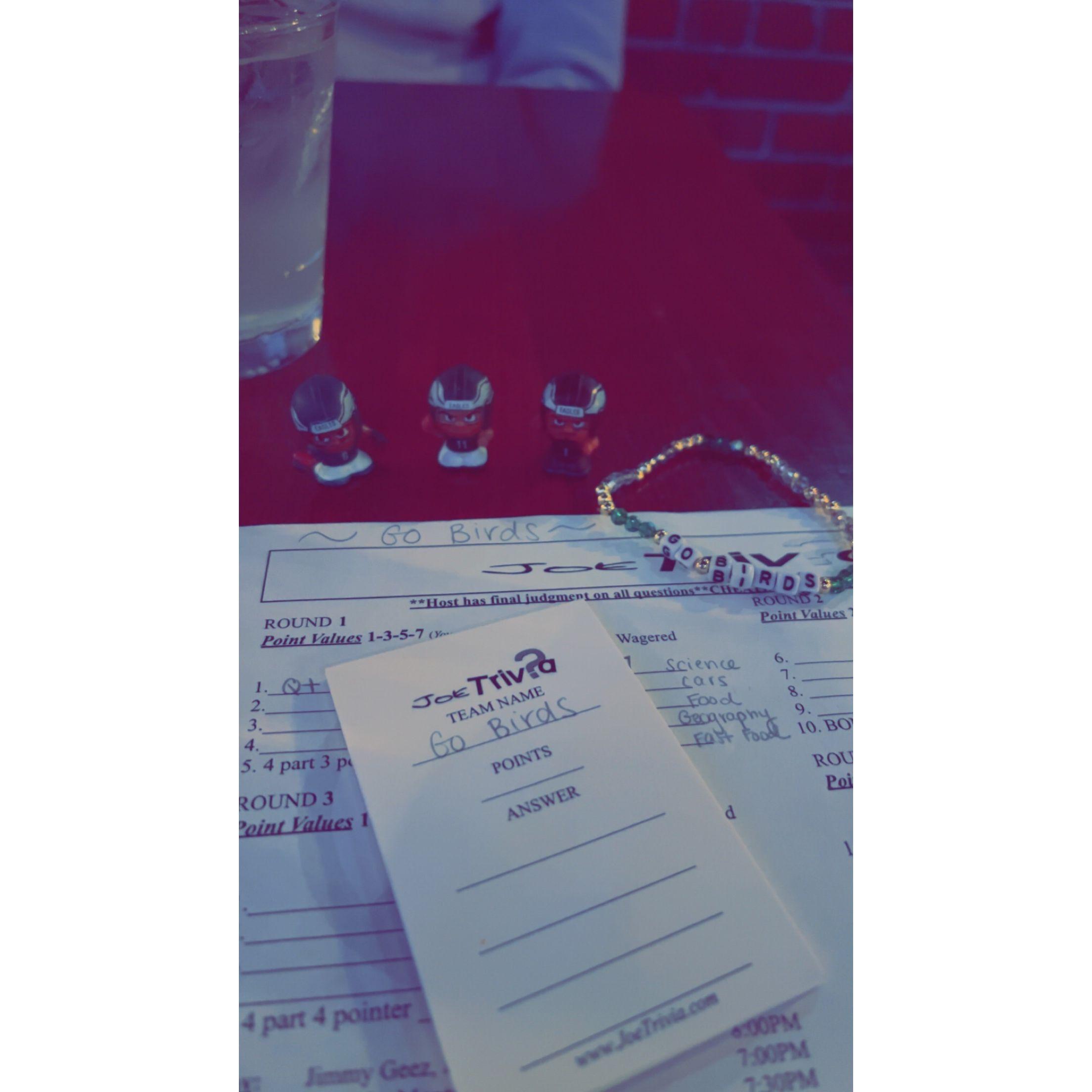 Go Birds - our trivia team name at Urban Coalhouse in Hoboken