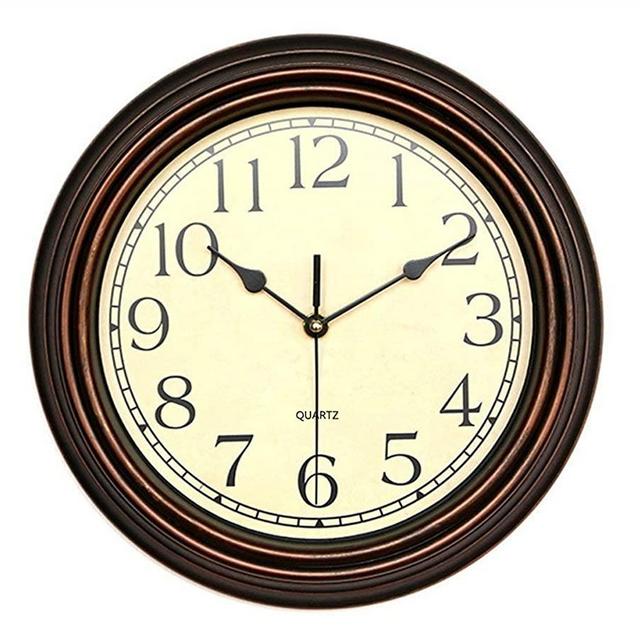 Foxtop 12 inch Silent Non-Ticking Round Classic Clock Retro Quartz Decorative Battery Operated Wall Clock for Living Room Kitchen Home Office, Bronze
